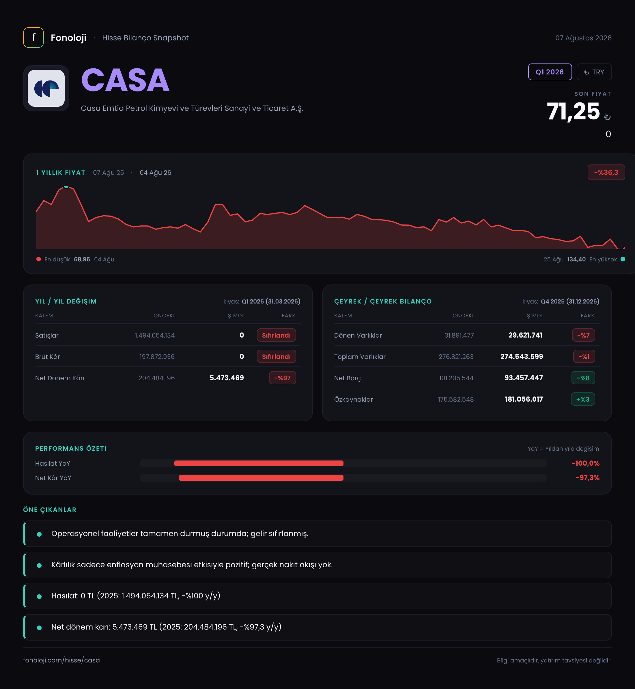 CASA Q1 2026 finansal rapor