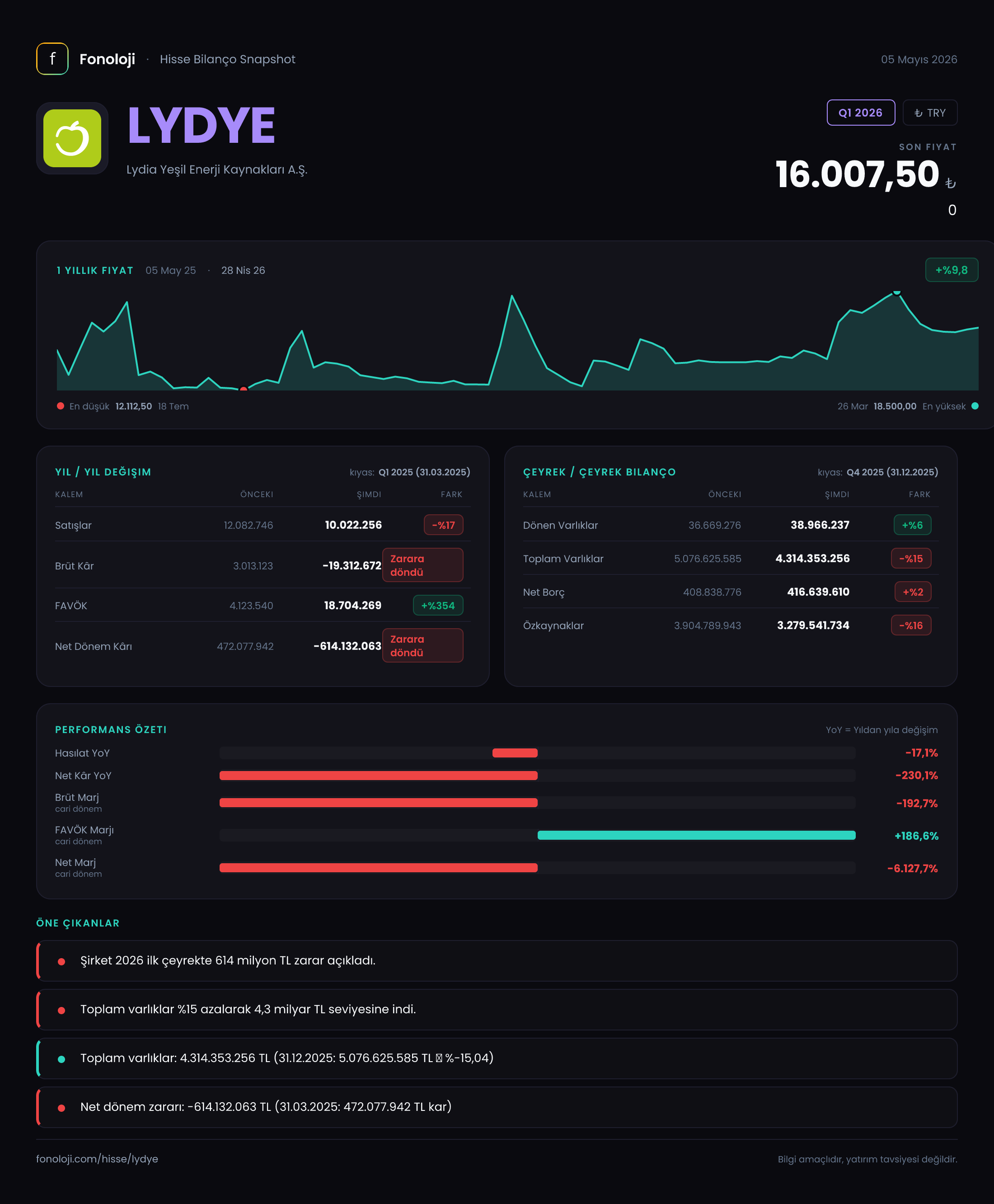 LYDYE Q1 2026 finansal rapor