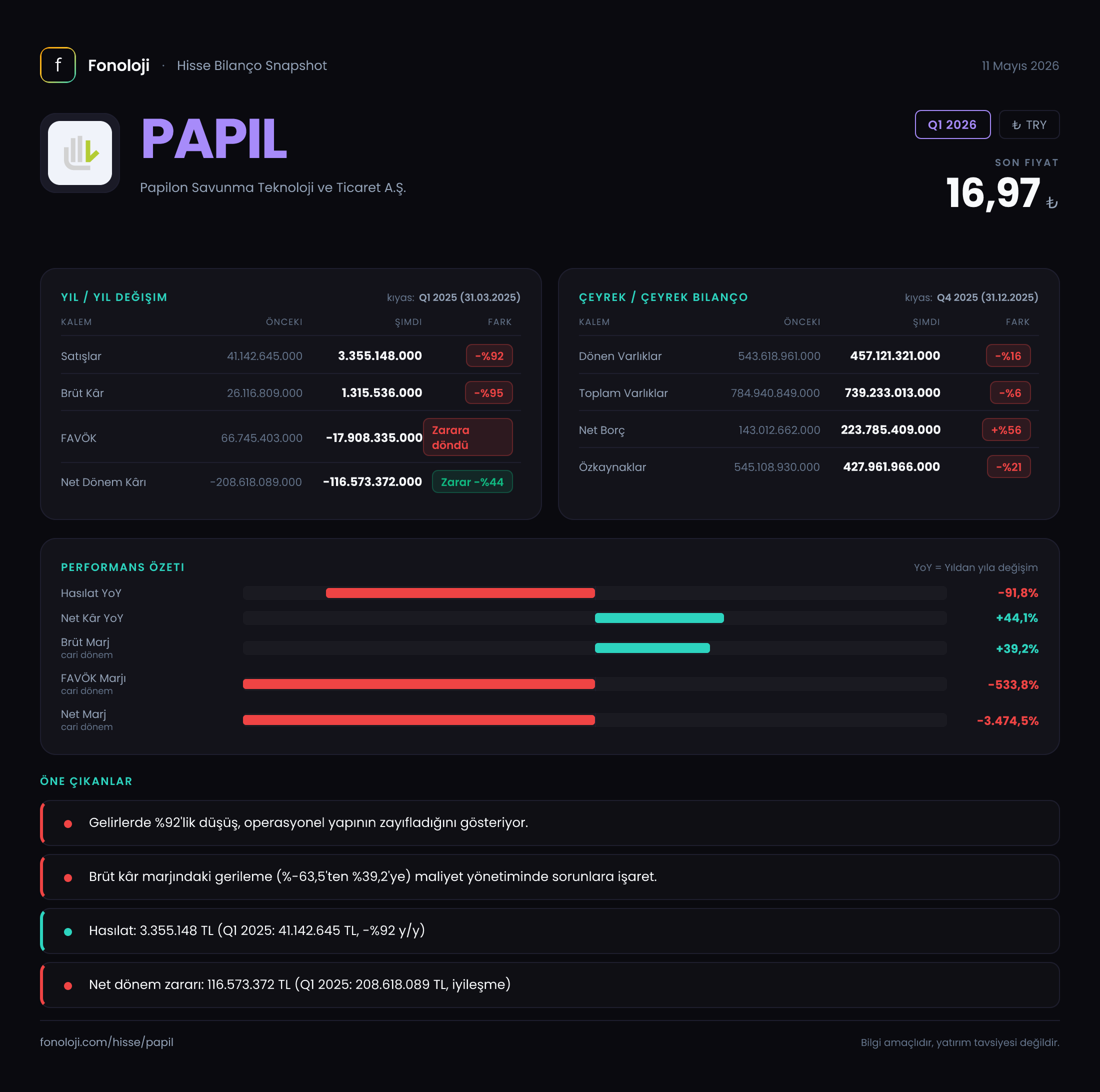 PAPIL Q1 2026 finansal rapor