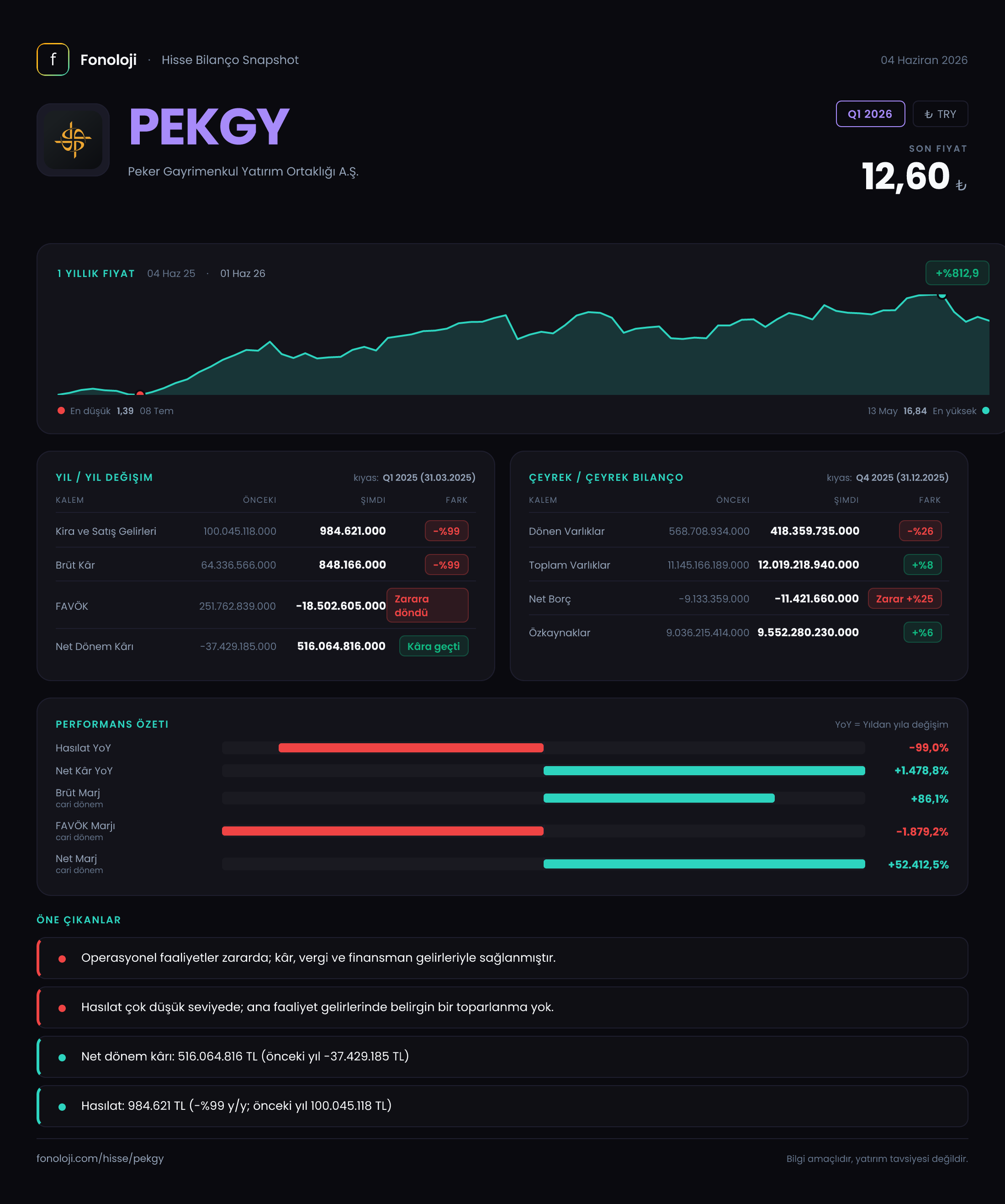 PEKGY Q1 2026 finansal rapor