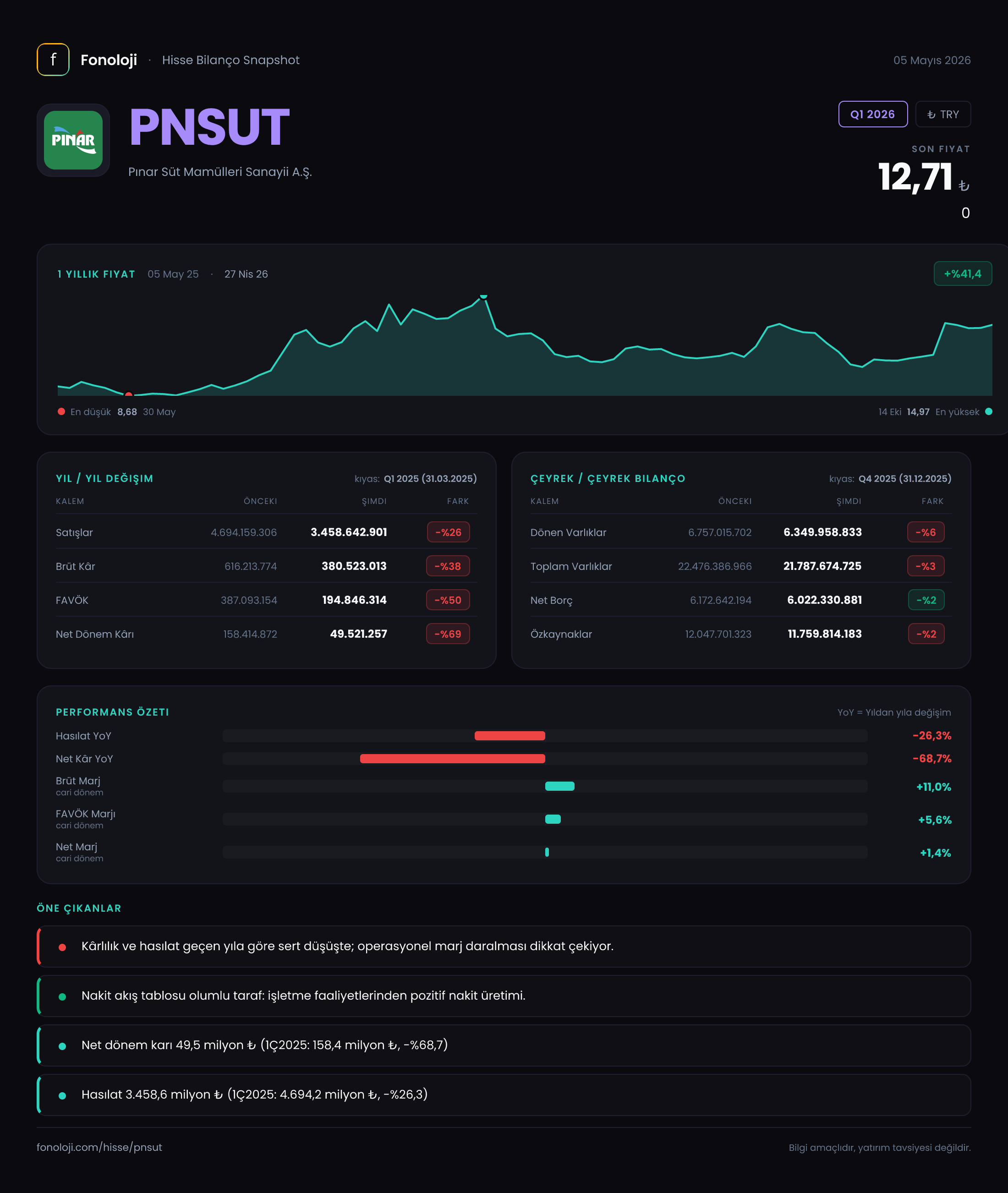 PNSUT Q1 2026 finansal rapor