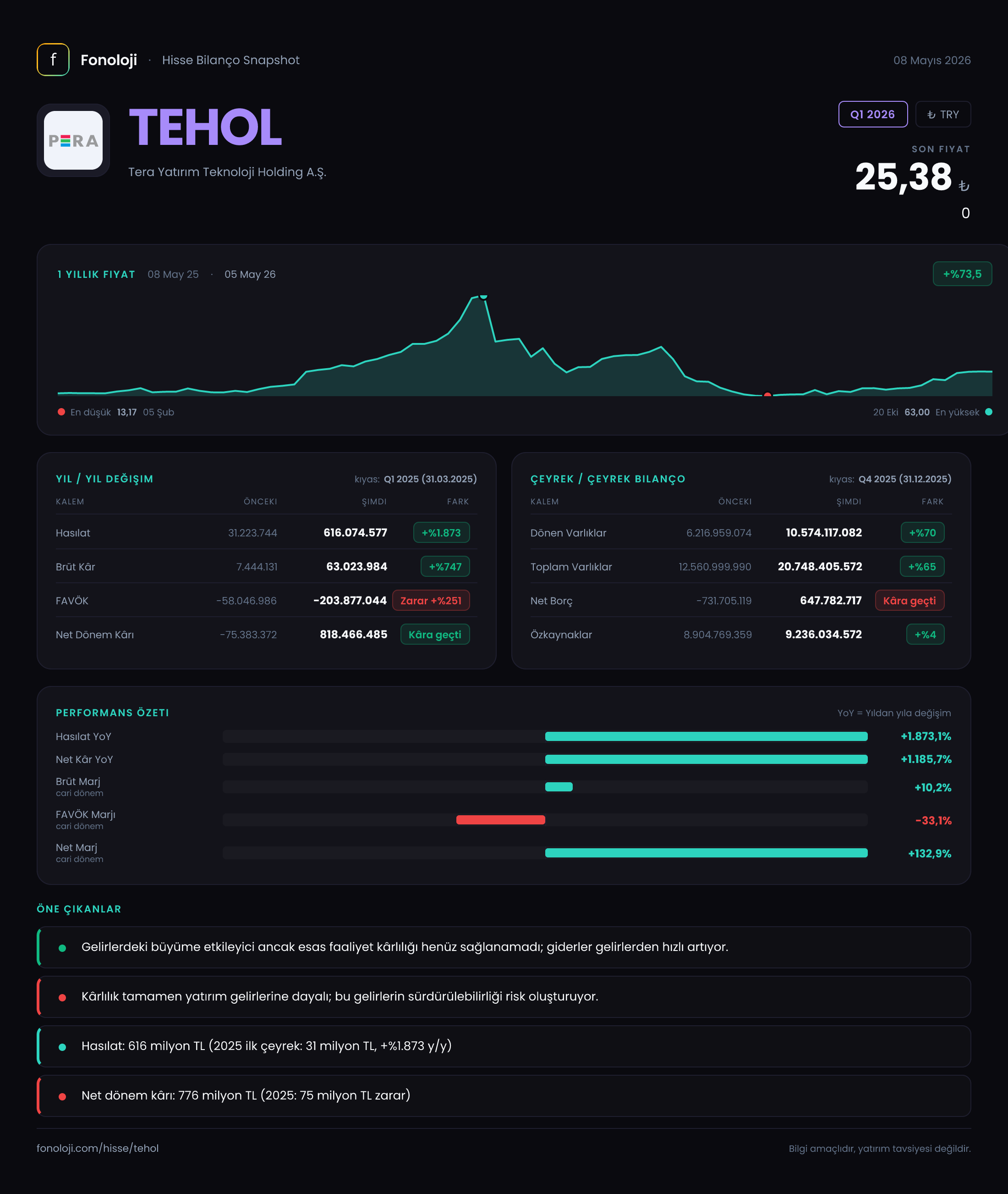 TEHOL Q1 2026 finansal rapor